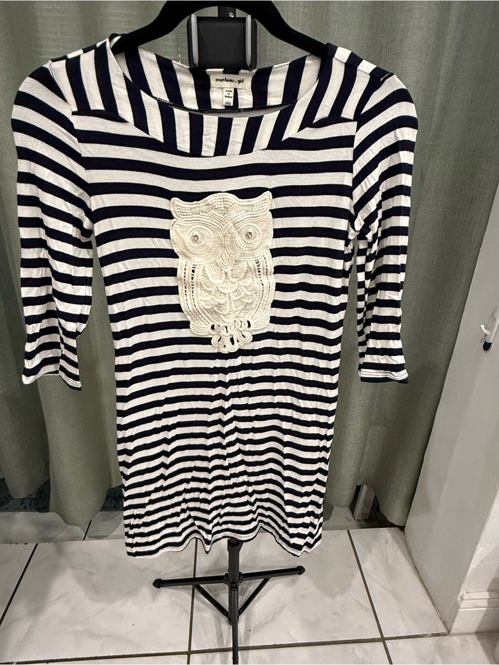 Monteau Girl Navy and White Striped Top